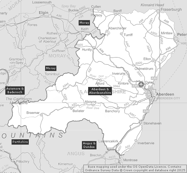 Aberdeen & Aberdeenshire, Showing Main Settlements & Connecting Areas