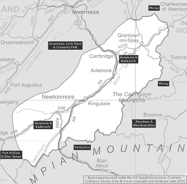 Aviemore & Badenoch, Showing Main Settlements & Connecting Areas