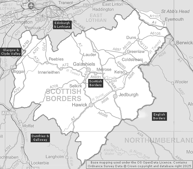 Scottish Borders, Showing Main Settlements & Connecting Areas