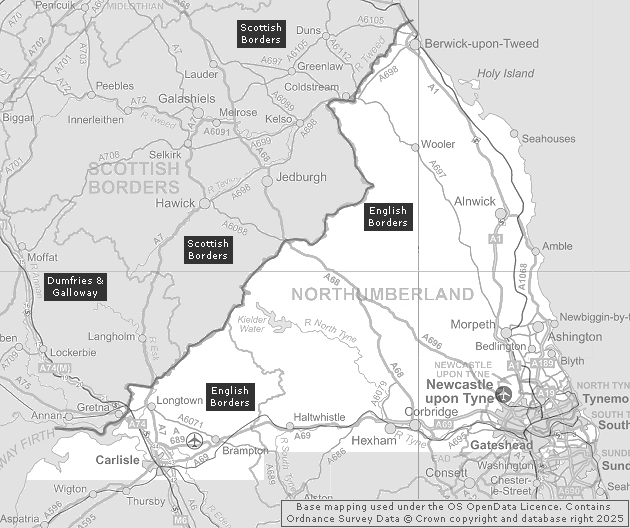 nglish Borders, Showing Main Settlements & Connecting Areas