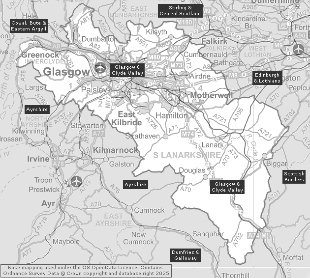 Glasgow & Clyde Valley, Showing Main Settlements & Connecting Areas