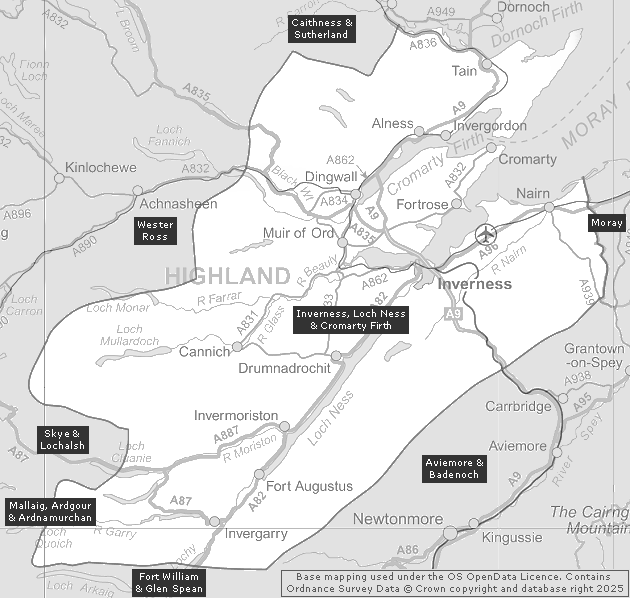 Inverness, Loch Ness & Cromarty Firth, Showing Main Settlements & Connecting Areas