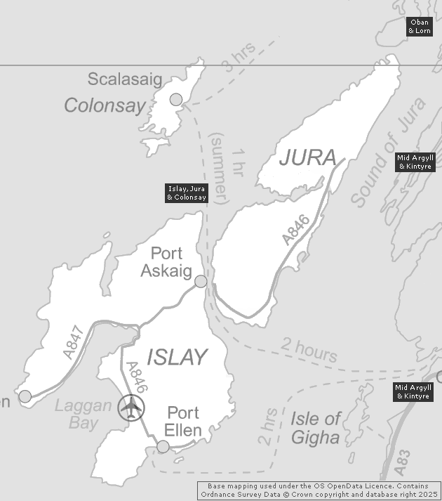 Islay, Jura & Colonsay, Showing Main Settlements & Connecting Areas