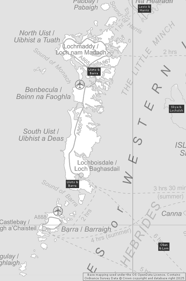 Uists & Barra, Showing Main Settlements & Connecting Areas