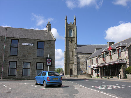 Public Hall and St Kane's Church: Approaching New Deer from the East