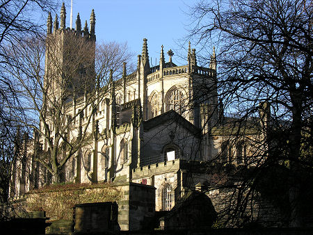 St John's from the South-East. The four layers are, from bottom to top, St John's Terrace, the Church Hall, the South Aisle, and the Nave