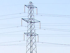 Two of the four sets of power lines crossing the site