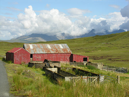 Farm Buildings Near the Top of Gleann  Oriad, with the Cuillins Beyond