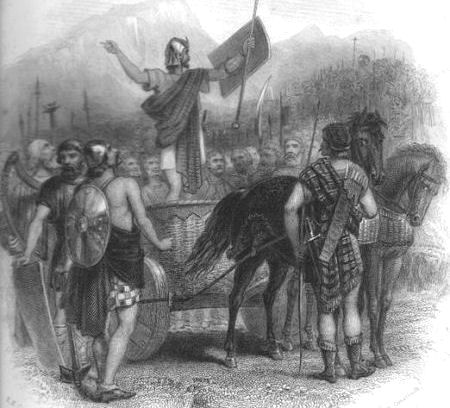 Calgacus before Mons Graupius, as depicted in a book published in 1859